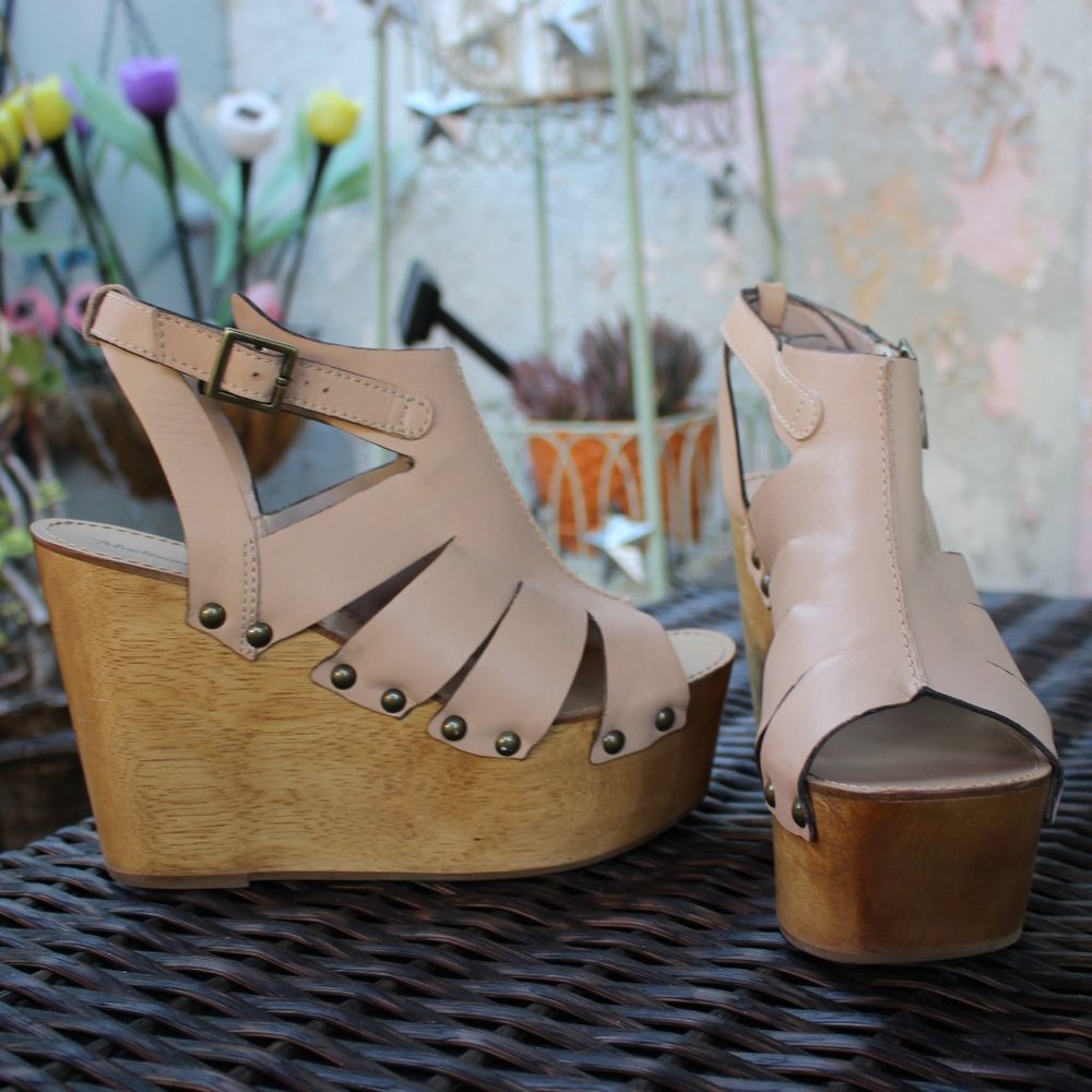 NIB Madison Harding Platform Sandal Nude Leather 8 - Picture 3 of 10